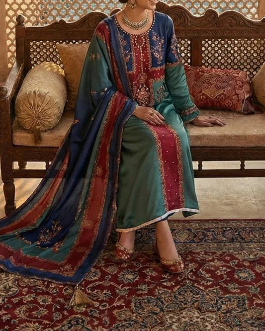 03-Piece Digital Printed Silk - Ready To Wear