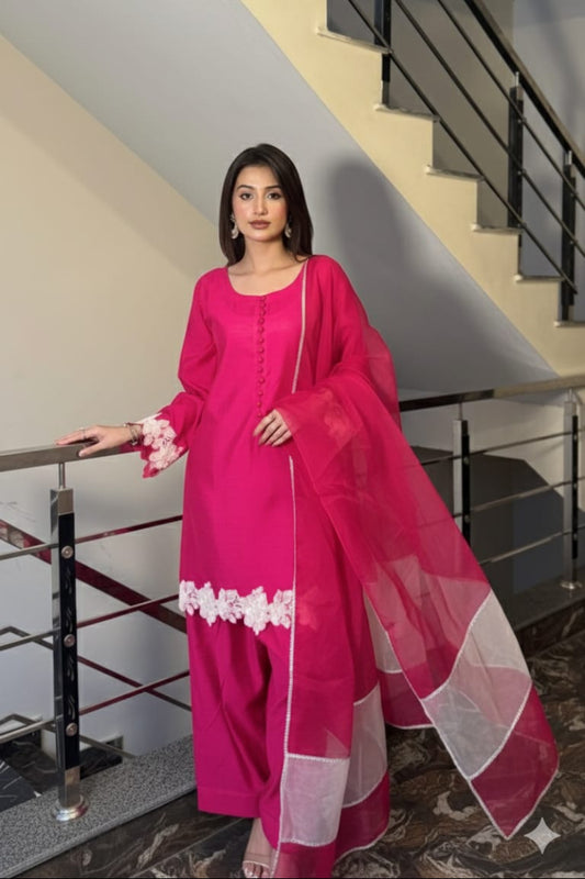 03-Piece Stitched Silk Suit Ready To Wear