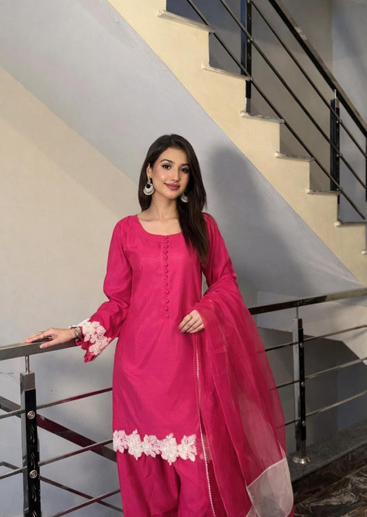 03-Piece Stitched Silk Suit Ready To Wear