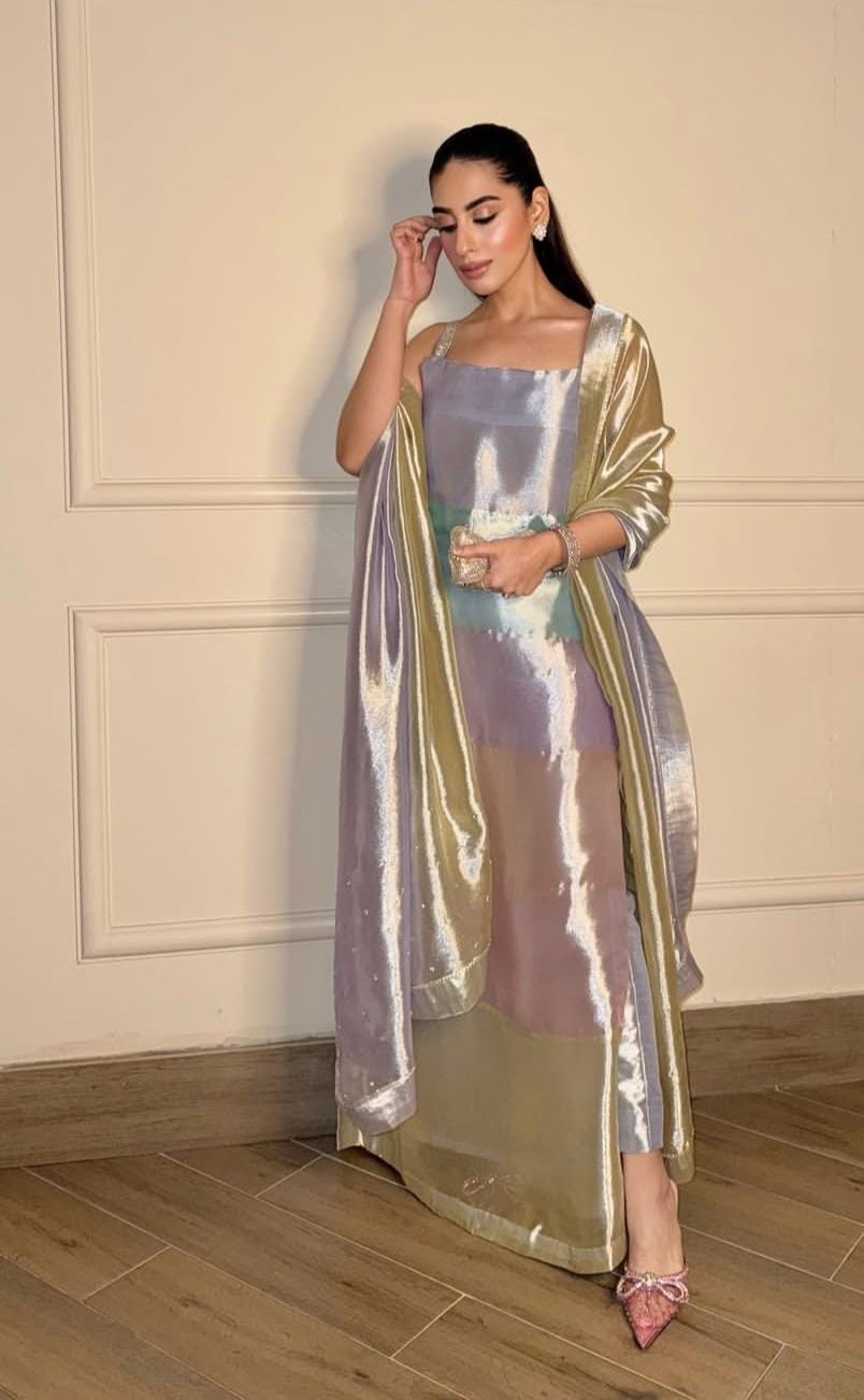 3Piece Lama Tissue Dress Ready To Wear