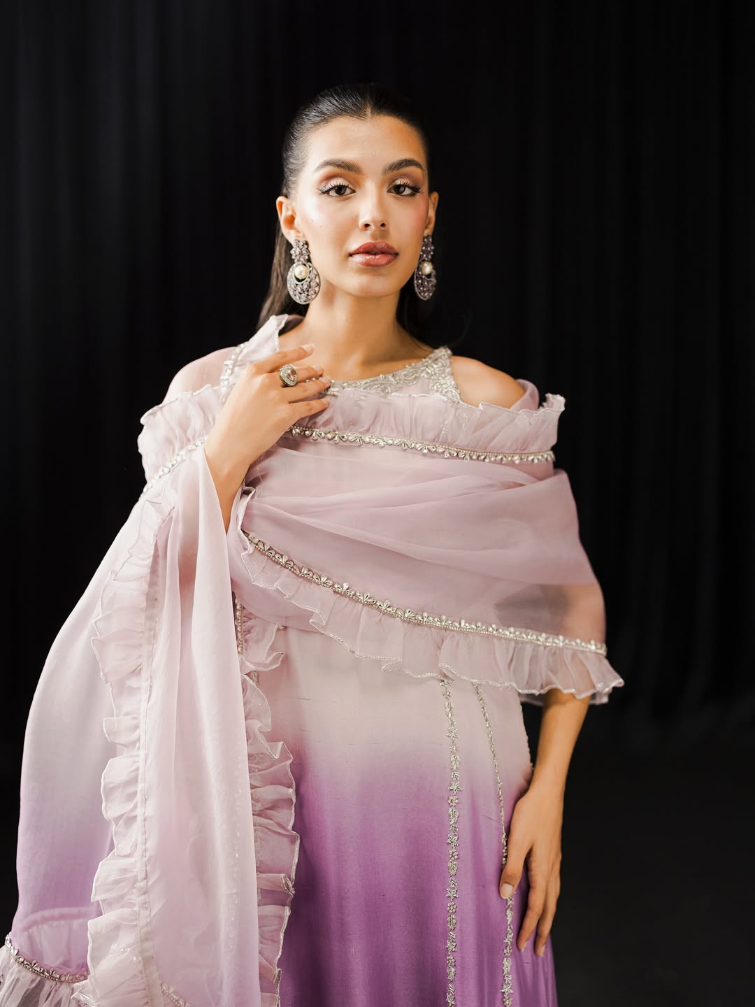 Shamoze Silk Digital Print & Embroidered 3 Piece Dress