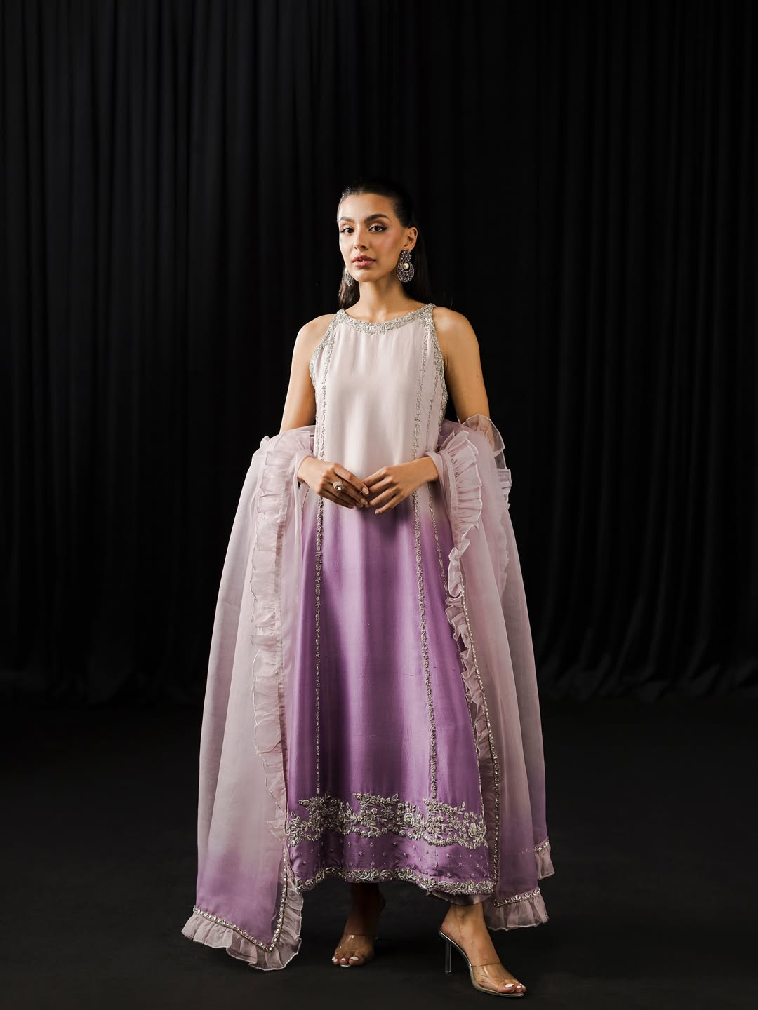 Shamoze Silk Digital Print & Embroidered 3 Piece Dress