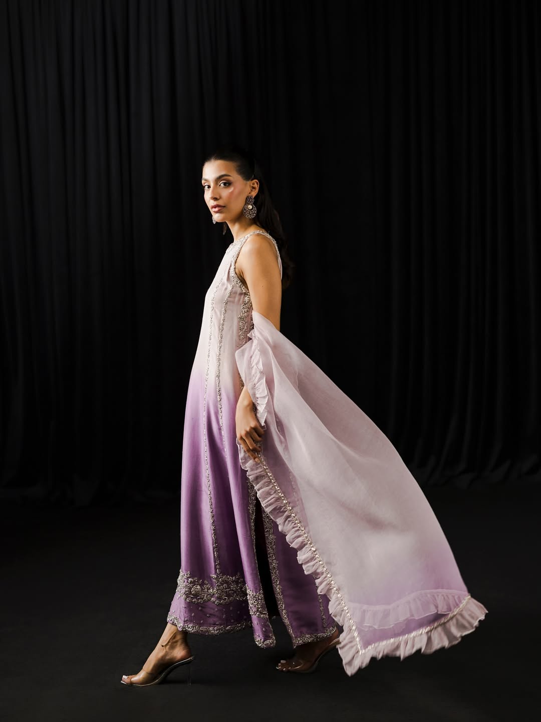 Shamoze Silk Digital Print & Embroidered 3 Piece Dress