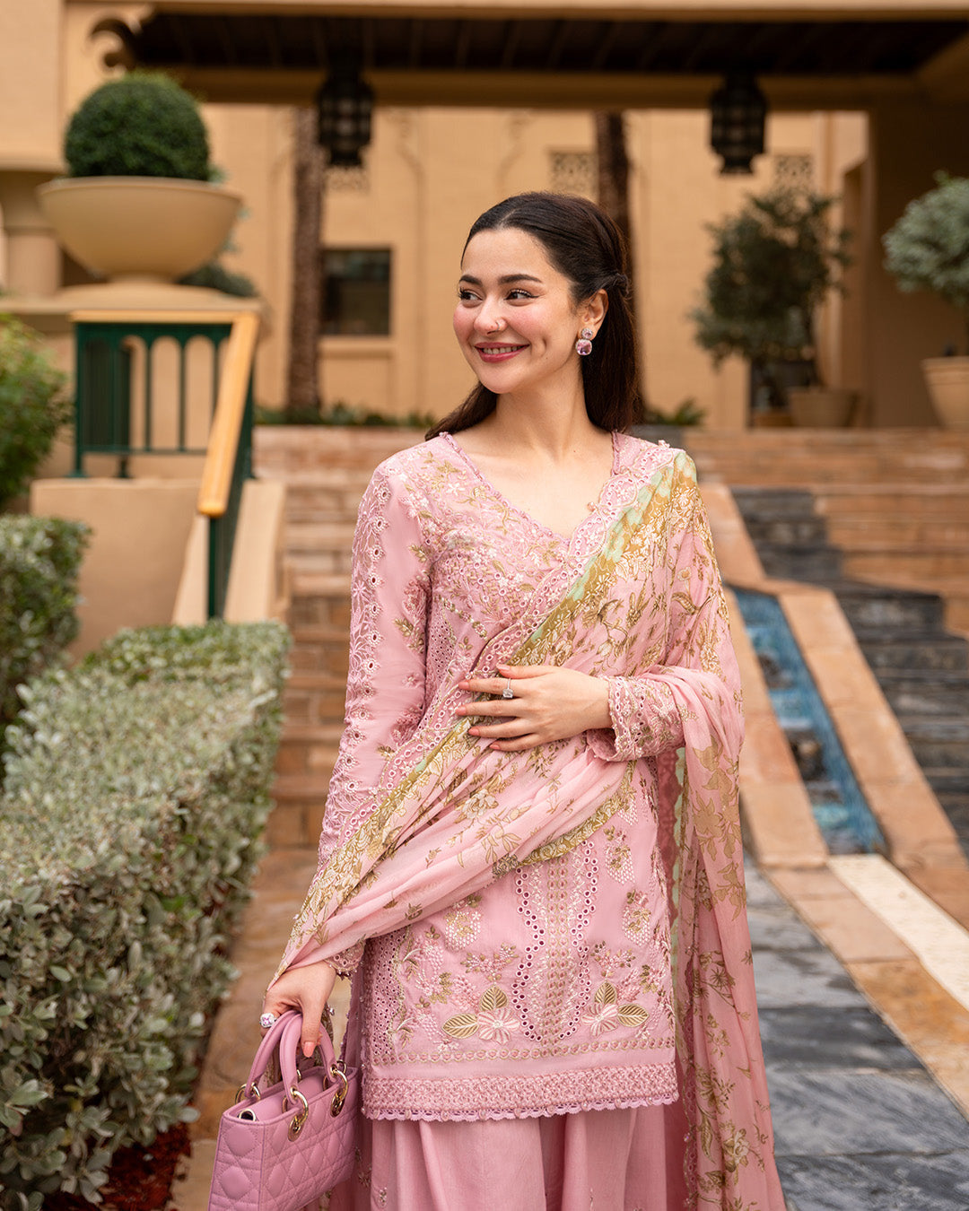 Tea Pink - 03 Piece Lawn Sharara Suit | Ready To Wear