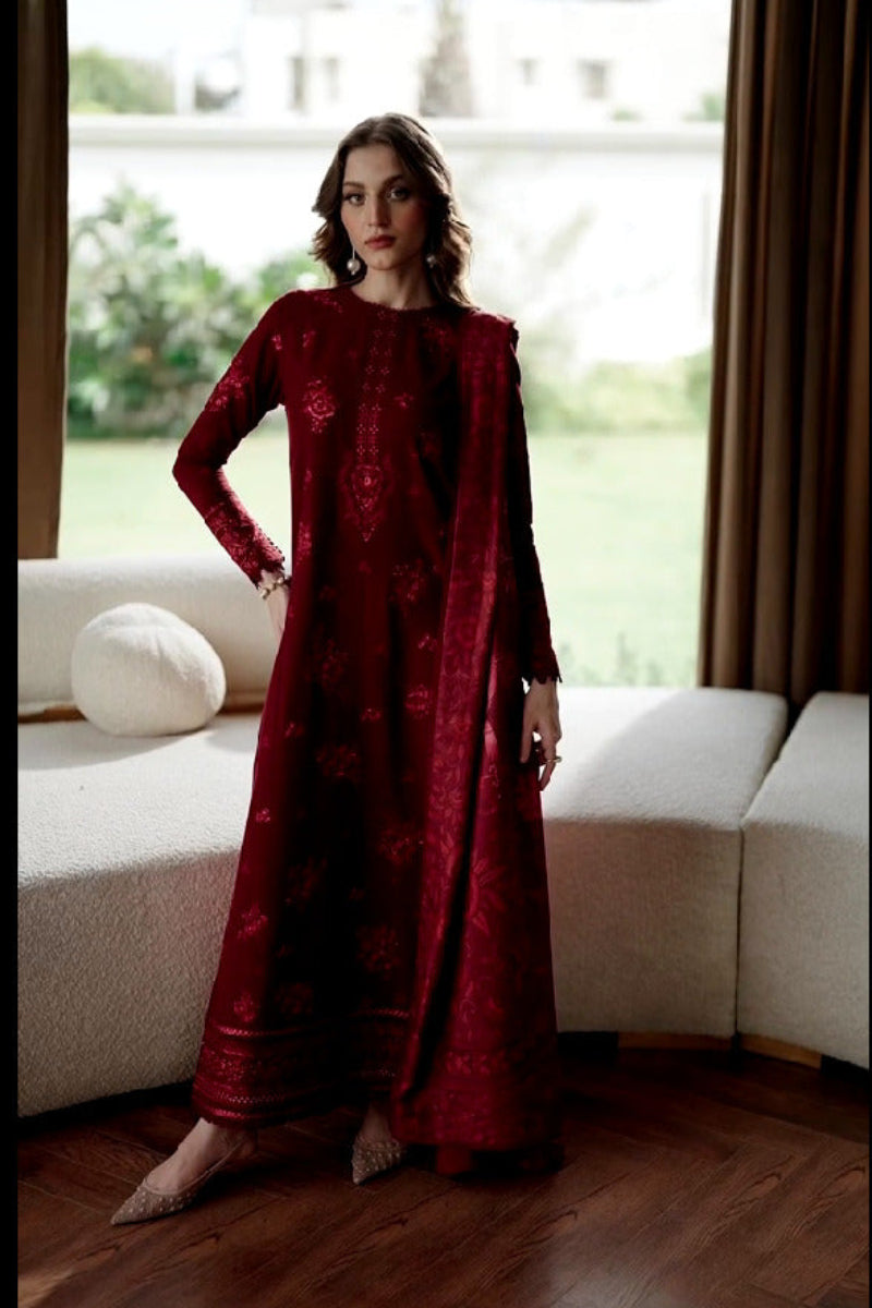 03-Piece Embroidered Lawn Suit With Silk Dupatta | Ready To Wear