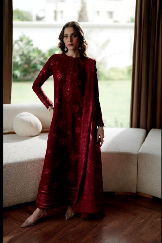 03-Piece Embroidered Lawn Suit With Silk Dupatta | Ready To Wear
