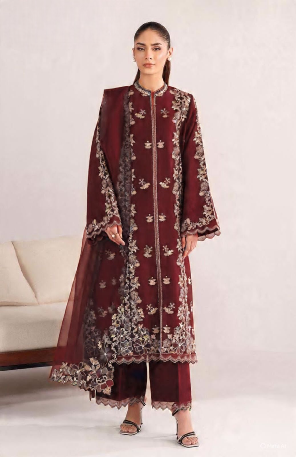 03-Piece Embroidered Lawn Suit With Chiffon Dupatta | Ready To Wear