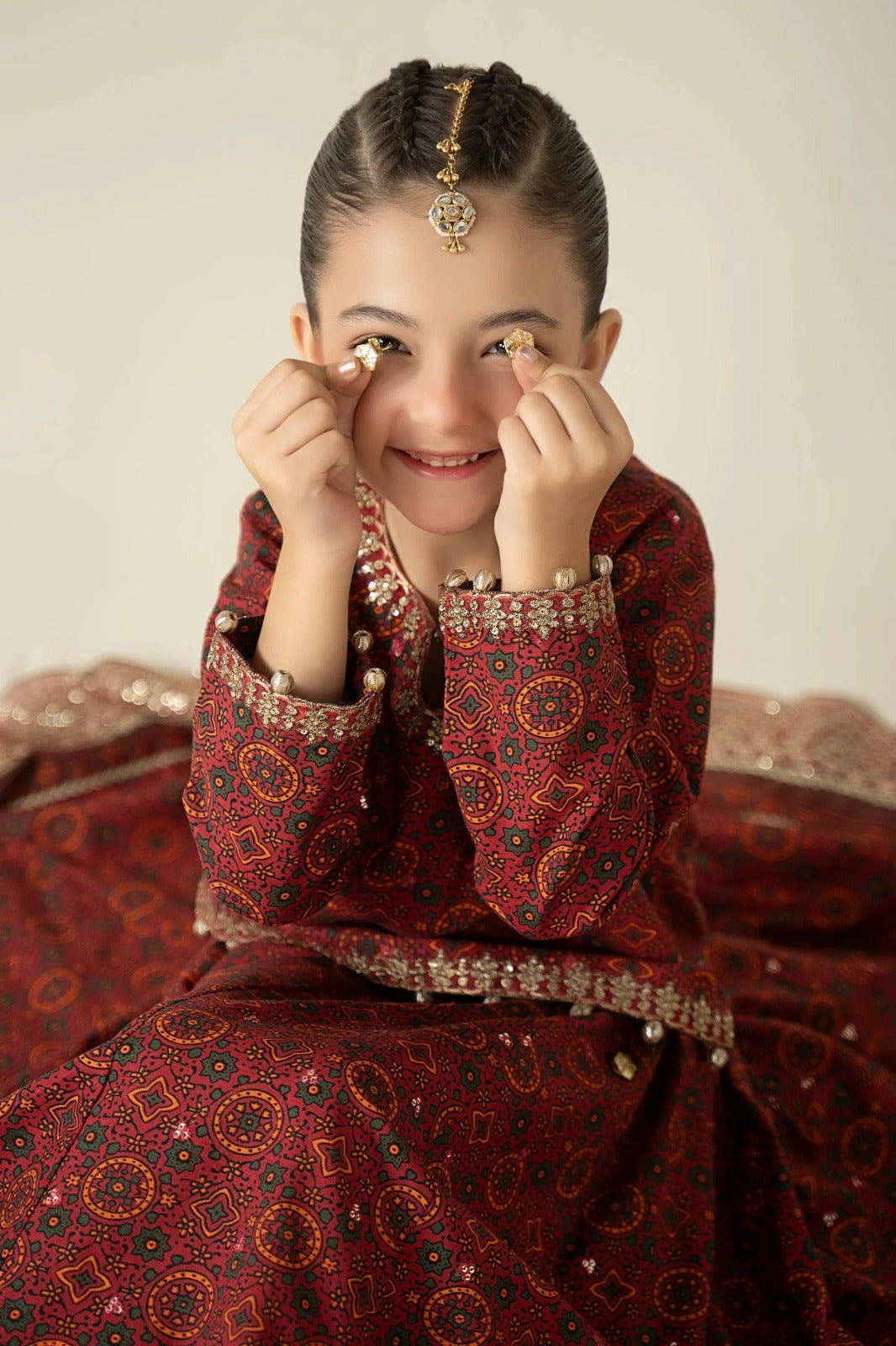03 Piece Maroon Embroidered Chiffon Suit - Ready To Wear