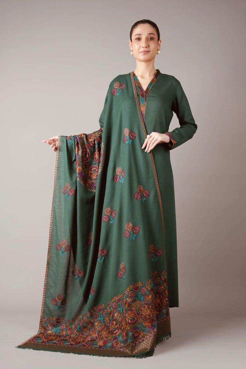 03-Piece Embroidered Dhank Suit - Ready To Wear