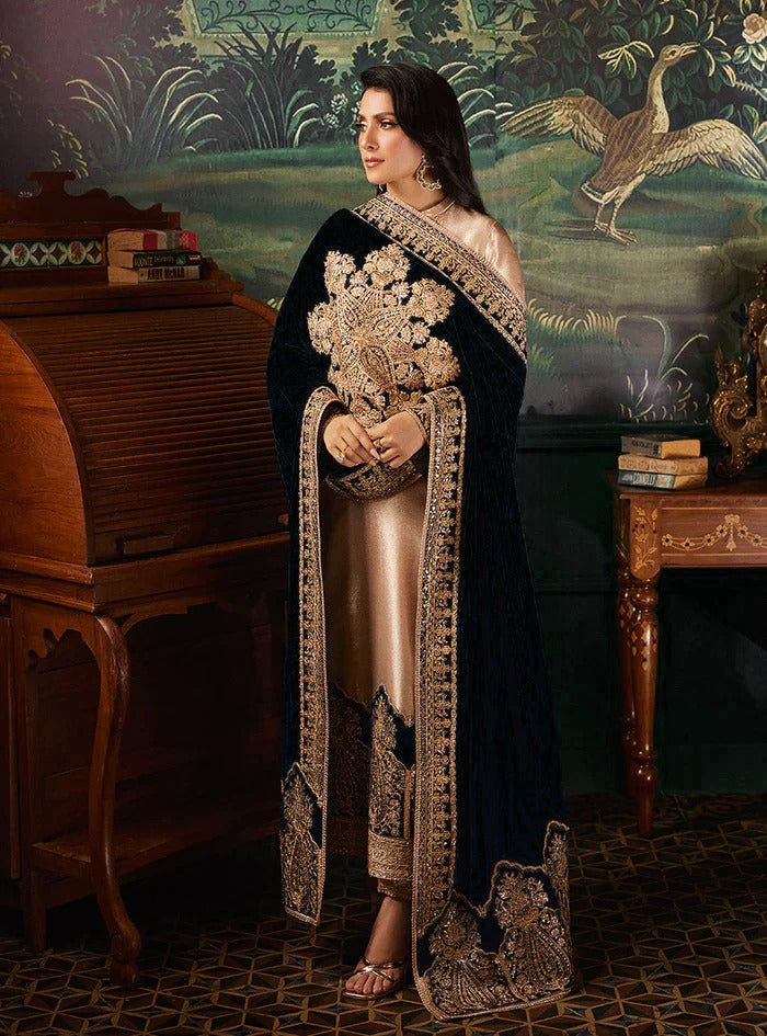03 Piece Embroidered Shimmer Suit - Ready To Wear