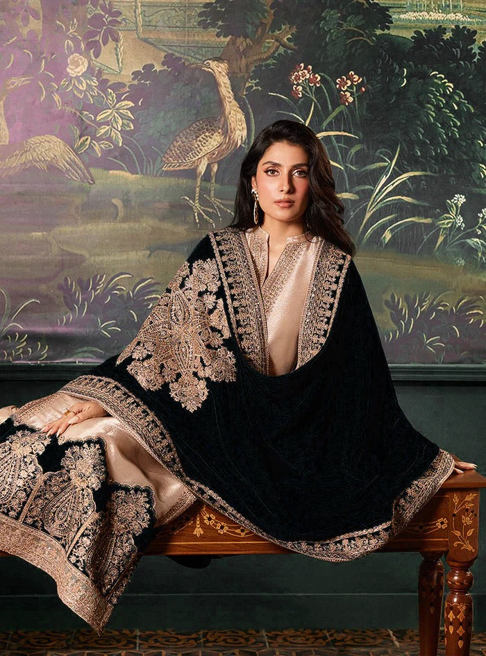 03 Piece Embroidered Shimmer Suit - Ready To Wear