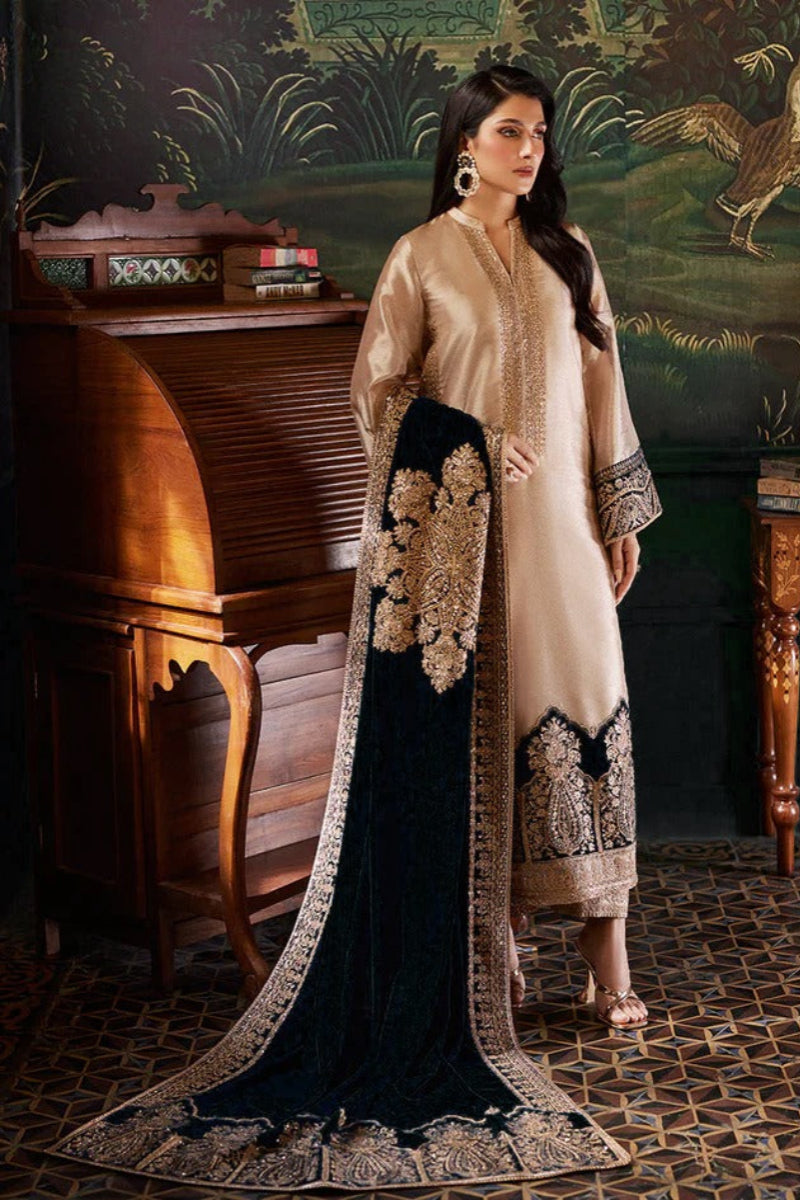 03 Piece Embroidered Shimmer Suit - Ready To Wear