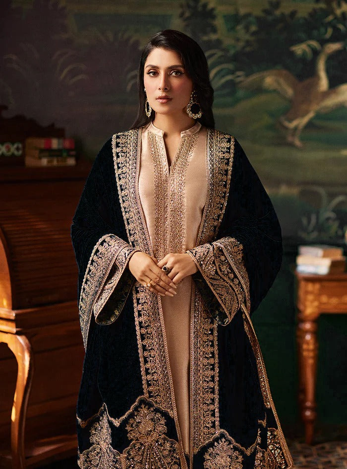 03 Piece Embroidered Shimmer Suit - Ready To Wear