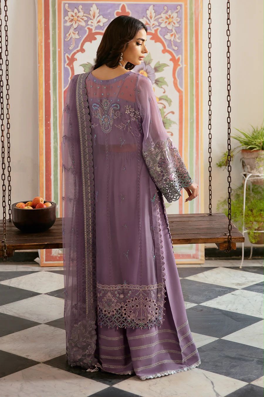03 Piece Embroidered Chiffon Suit - Ready To Wear