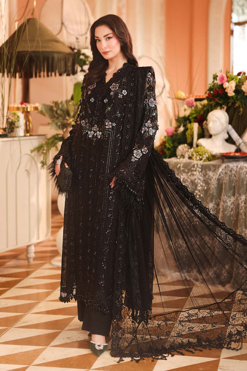 Black Bamber Chiffon Embroidered 3-Piece Suit | Ready to Wear