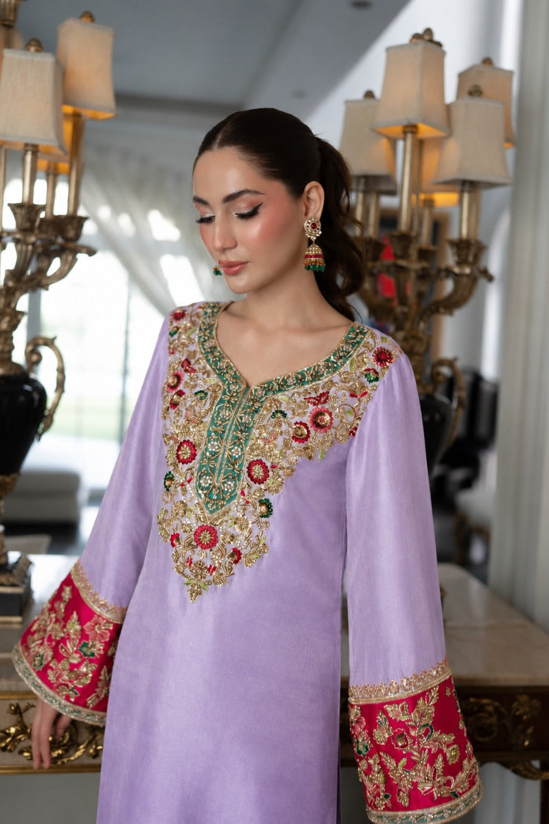 Lavender Raw Silk Hand-Embellished 3-Piece suit | Ready To Wear