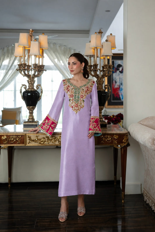 Lavender Raw Silk Hand-Embellished 3-Piece suit | Ready To Wear