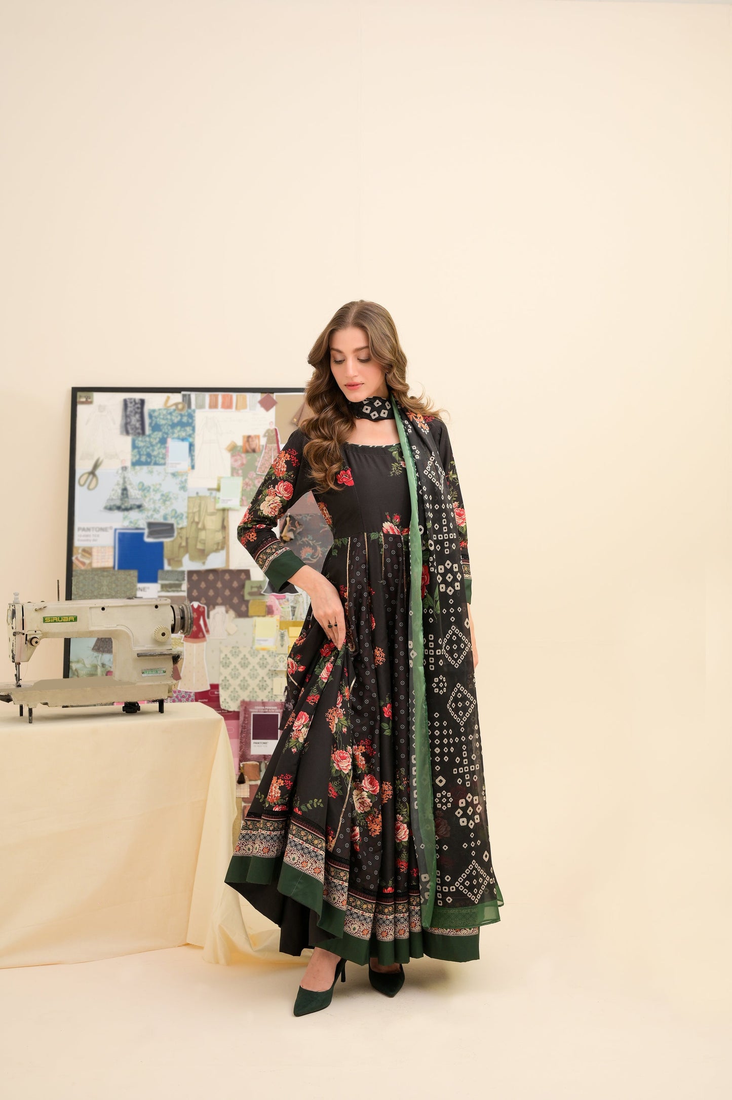 03-Piece Printed Lawn Frock With Silk Dupatta | Ready To Wear