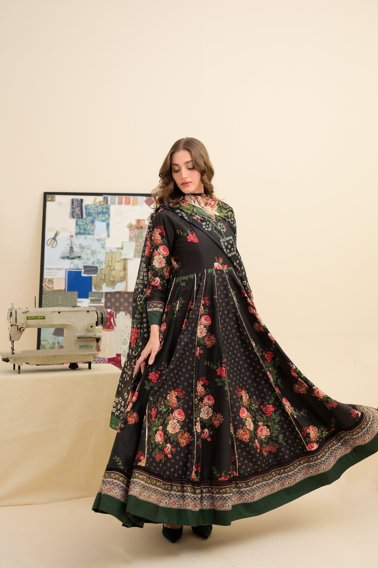 03-Piece Printed Lawn Frock With Silk Dupatta | Ready To Wear