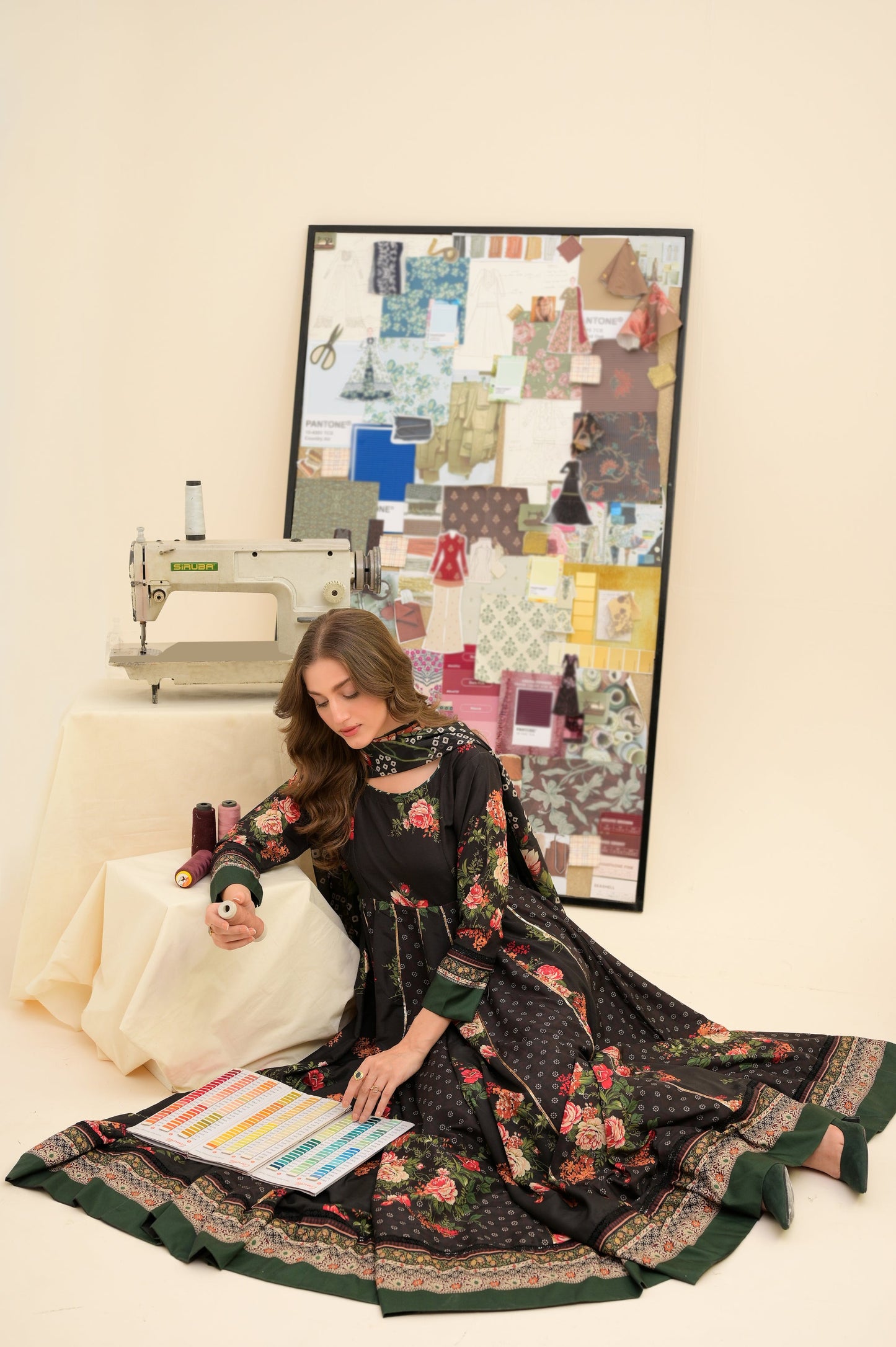 03-Piece Printed Lawn Frock With Silk Dupatta | Ready To Wear