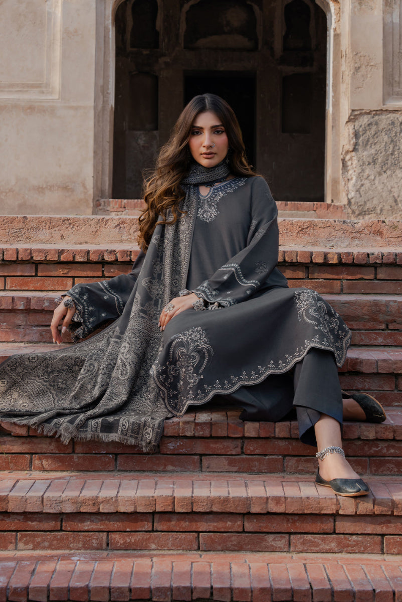 Dhank Charcoal Grey Embroidered 3-Piece Suit | Ready-to-Wear