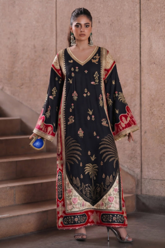 Elegant Black  Silk 2 piece suite  Work Kaftan Ensemble | Ready To Wear