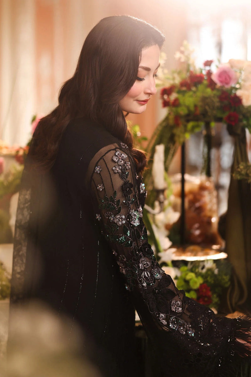 Black Bamber Chiffon Embroidered 3-Piece Suit | Ready to Wear