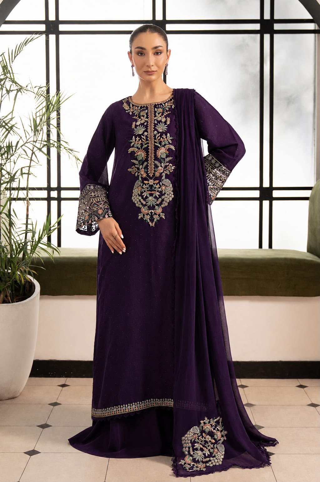 3-Piece Luxury Embroidered Chiffon Suit with Shamooz Silk Trouser | Ready to Wear