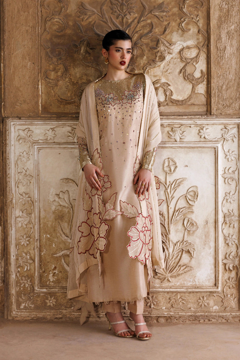 Beige Gold Raw Silk Formal Suit | ready to wear