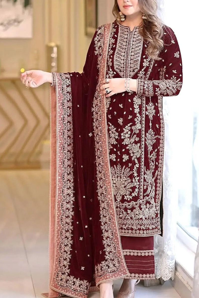 03-Piece Chiffon Suit With Heavy Embroidery - Ready To Wear