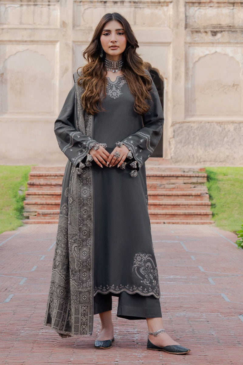 Dhank Charcoal Grey Embroidered 3-Piece Suit | Ready-to-Wear