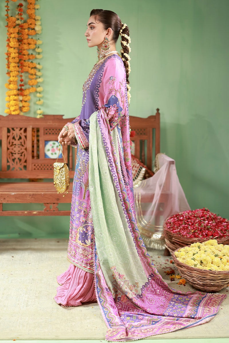Luxury Purple & Pink Silk suit with Hand Embellished Adda Work | Ready To Wear