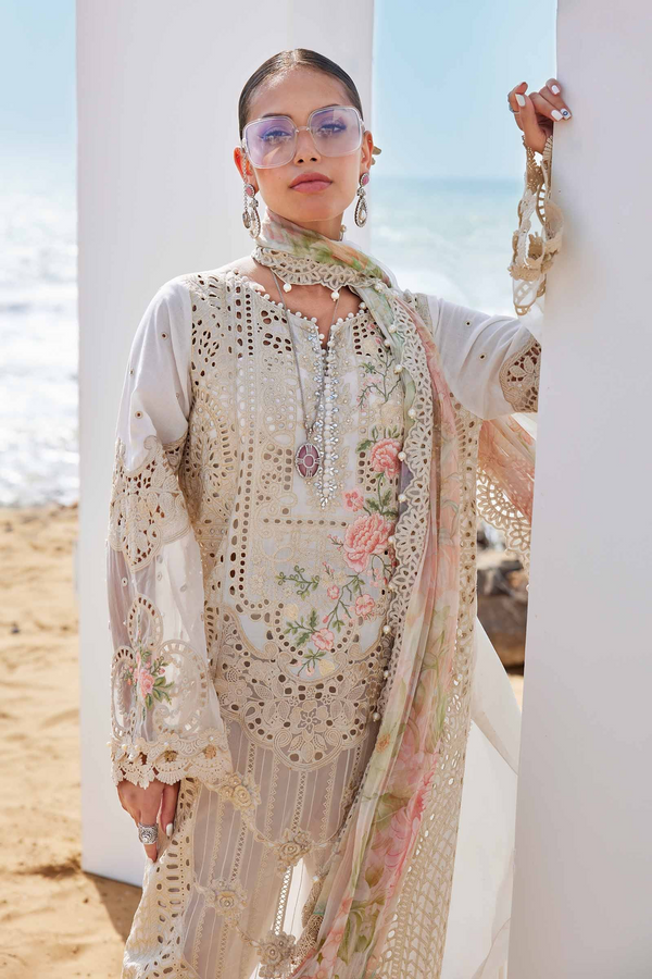 3-Piece Chikankari Lawn Embroidered Dress With 3D Flowers Work