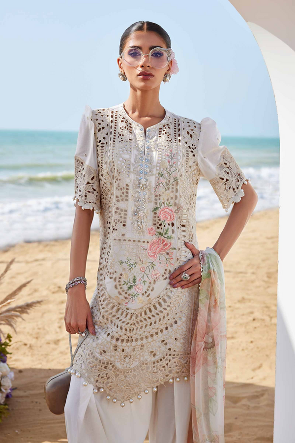 3-Piece Chikankari Lawn Embroidered Dress With 3D Flowers Work