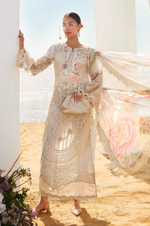 3-Piece Chikankari Lawn Embroidered Dress With 3D Flowers Work