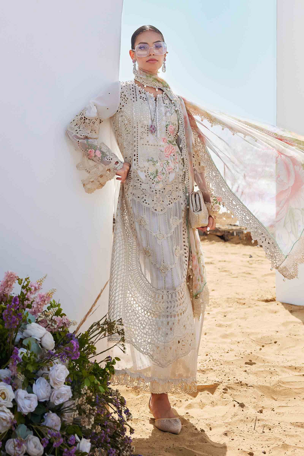 3-Piece Chikankari Lawn Embroidered Dress With 3D Flowers Work
