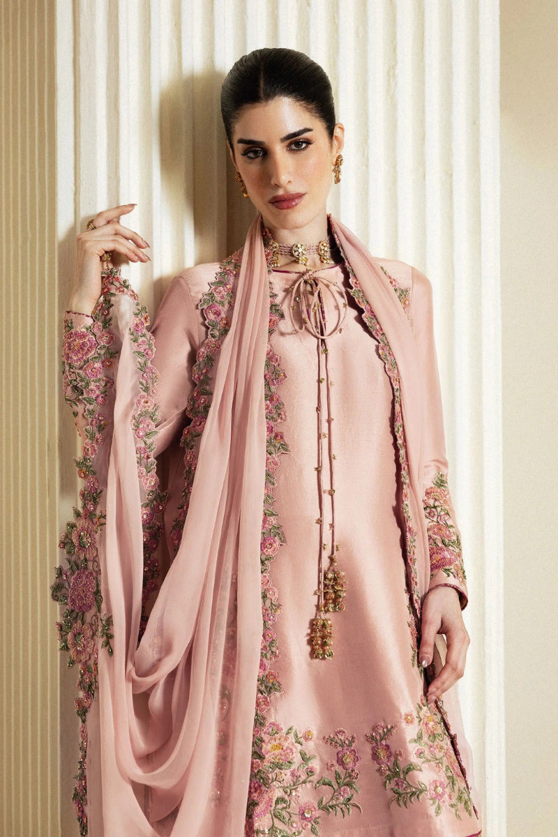 Dusty Pink Raw Silk Thread Embroidered 3-Piece Suit | Ready To Wear