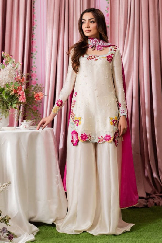 03 Piece Premium Embroidered Shamoz Silk Suit - Ready To Wear