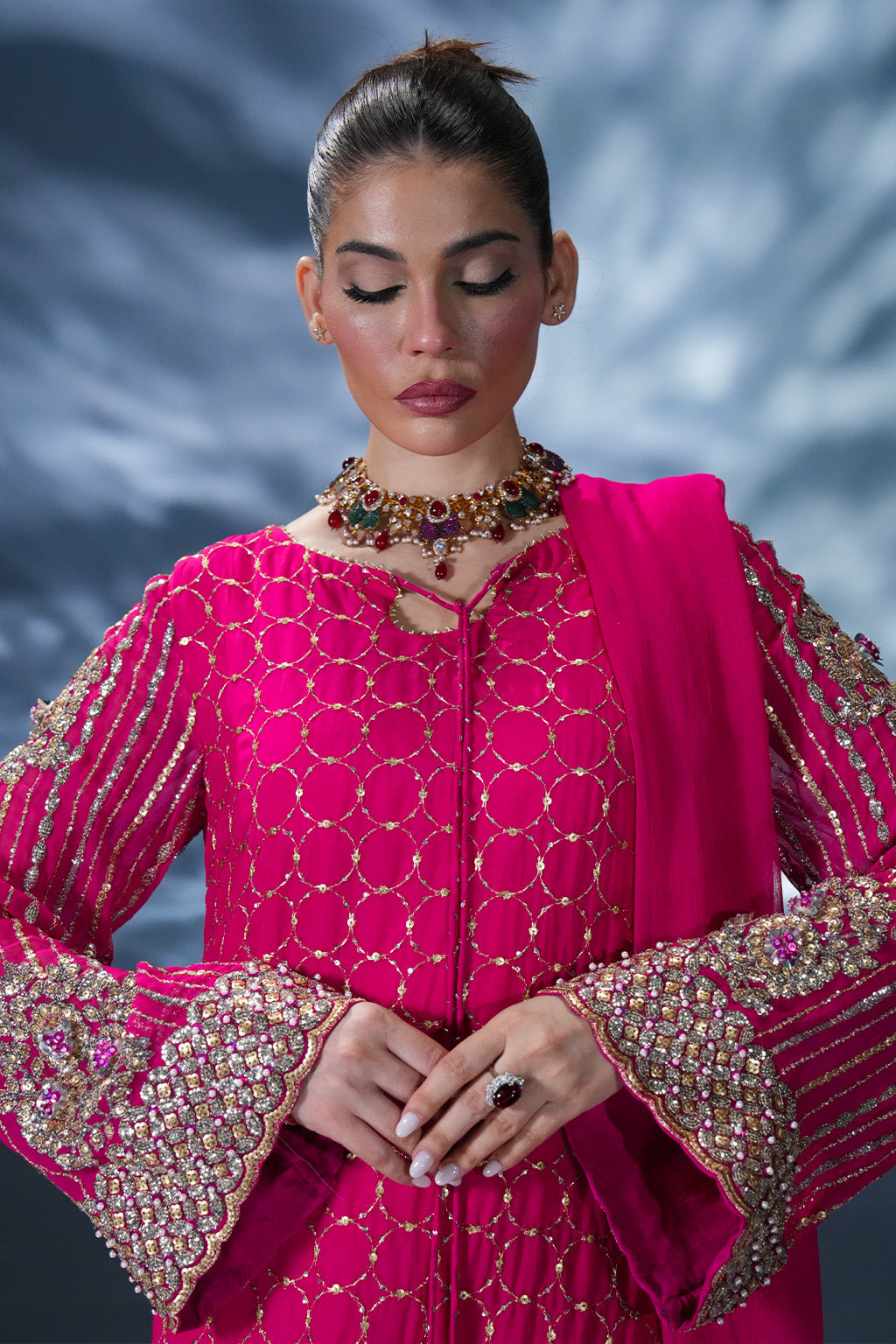 03-Piece Sequence Chiffon Dress Ready To Wear