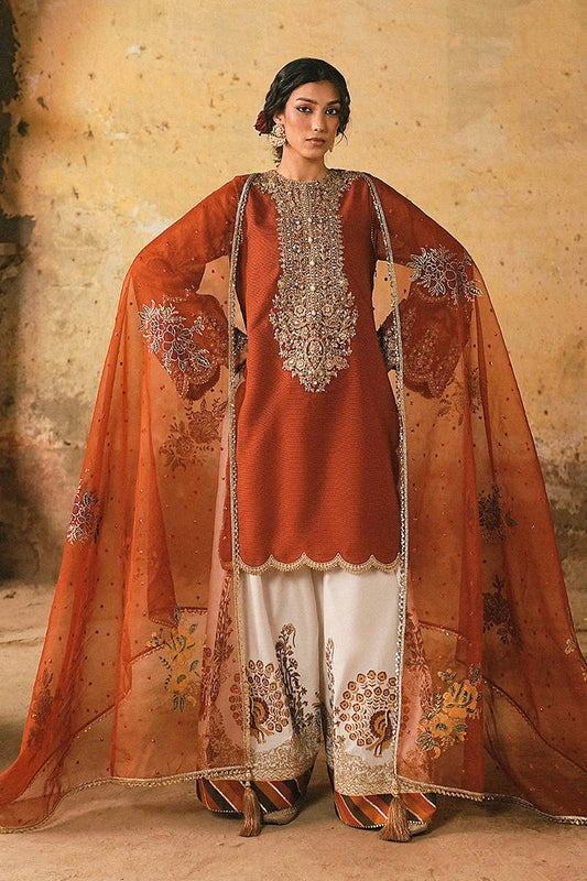 Burnt Orange Luxury Formal Wedding Embroidered 3-Piece suit – Raw Silk | Ready to Wear