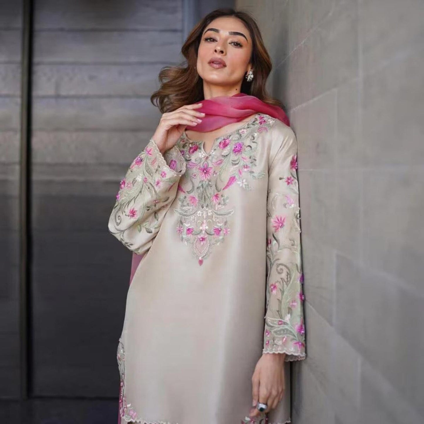 3  Piece Stitched  Raw Silk Dress - Ready to Wear