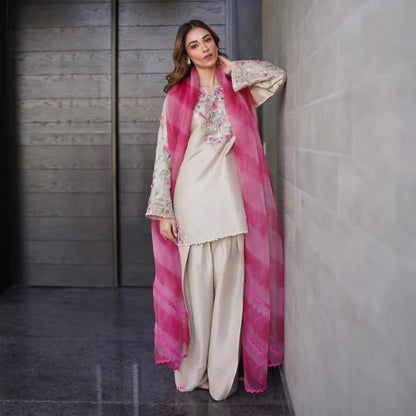 3  Piece Stitched  Raw Silk Dress - Ready to Wear