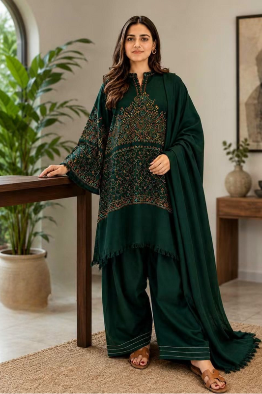 03-Piece Premium Pashmina Handwork Suit - Ready To Wear