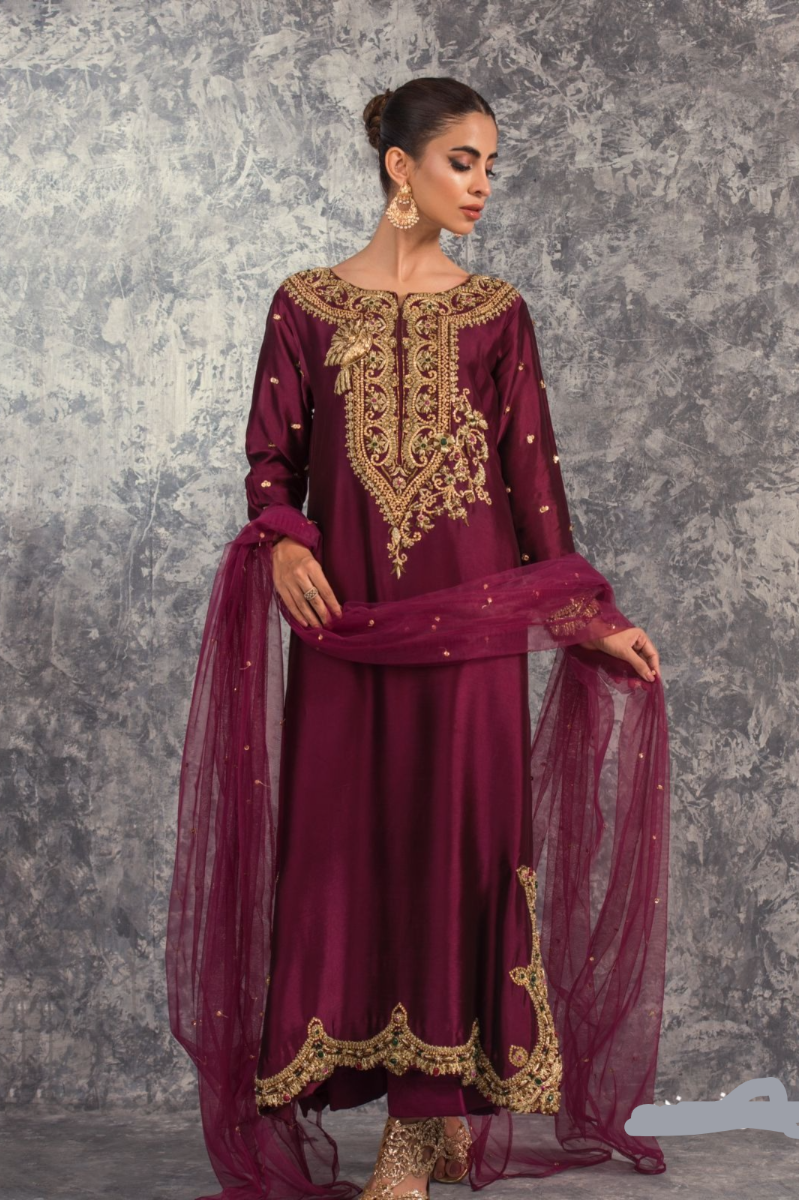 03-Piece Sheesha Silk With Embroidery - Ready To Wear