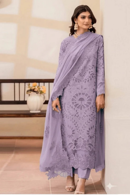 Embroidered Chikankari Lawn Suit with Chiffon Dupatta | 3 Piece Ready to Wear