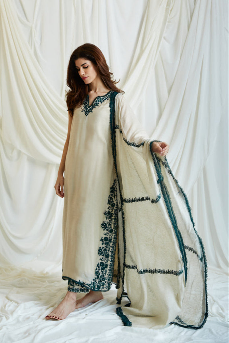 03 Piece Luxury Embellished Raw Silk Suit - Ready To Wear
