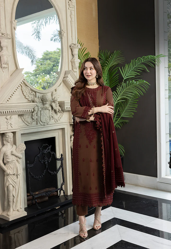 Rich Brown - 03-Piece Embroidered Lawn Suit | Ready To Wear