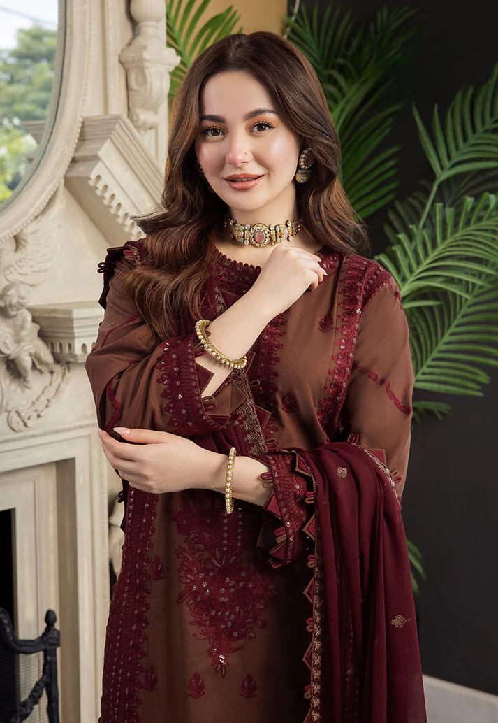 Rich Brown - 03-Piece Embroidered Lawn Suit | Ready To Wear