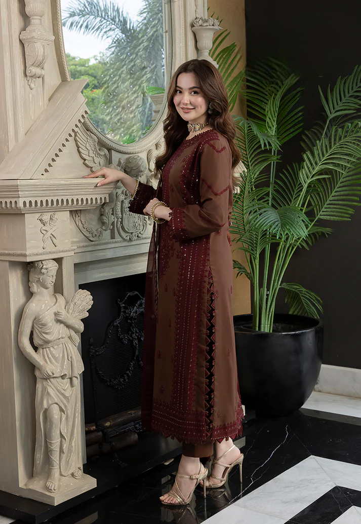 Rich Brown - 03-Piece Embroidered Lawn Suit | Ready To Wear