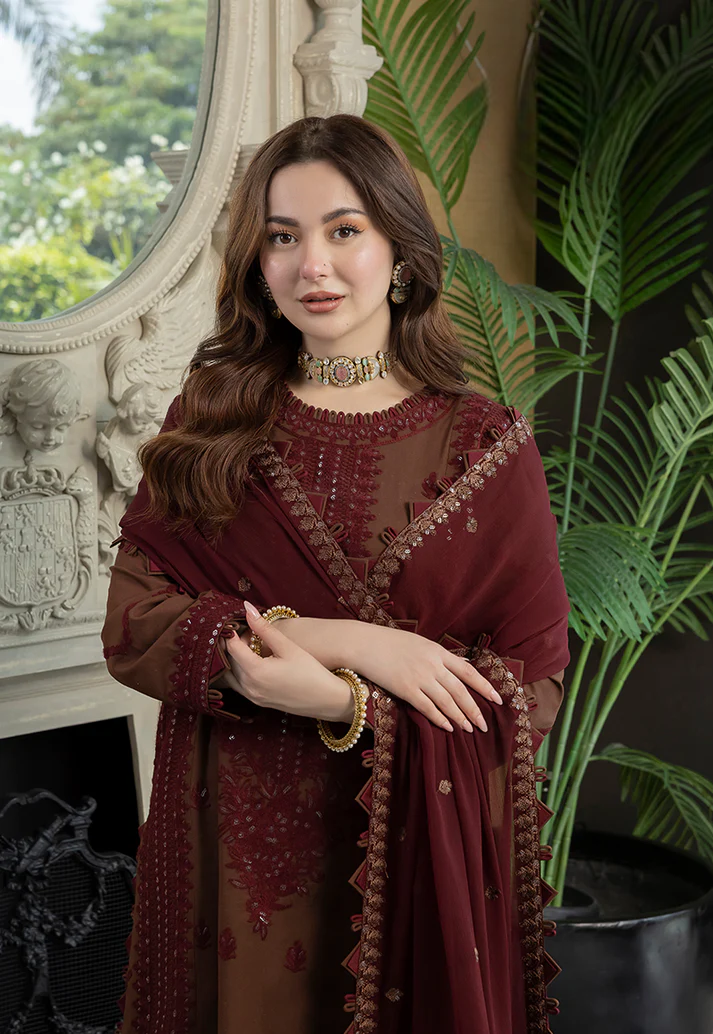 Rich Brown - 03-Piece Embroidered Lawn Suit | Ready To Wear